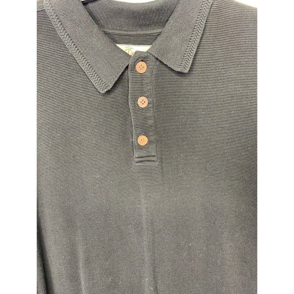 Mens L Tommy Bahama Black Ribbed Polo Silk Cotton Blend Golf Preppy  Shirt‎